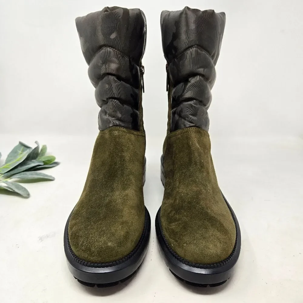 AQUATALIA‎ Lori Waterproof Boots Olive Green Suede | Camo Nylon Size 8